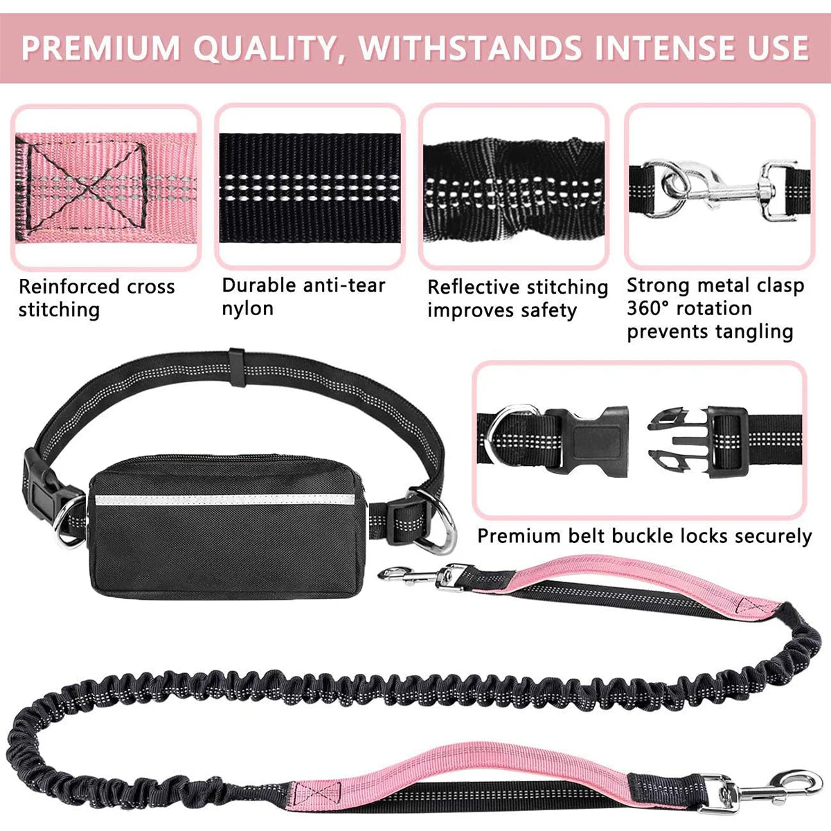 Hands-Free Dog Walking Leash with Zipper Pouch