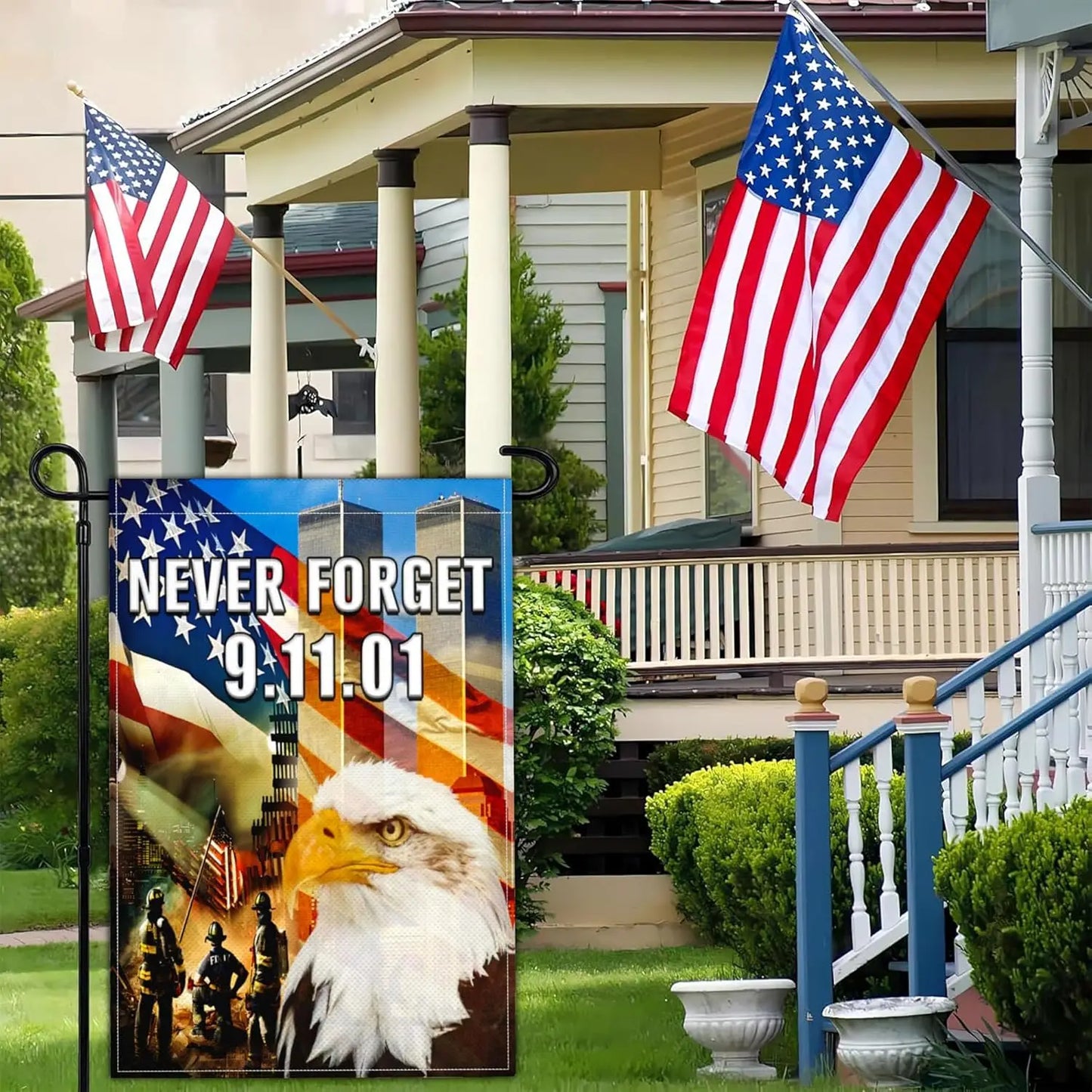 9/11 Never Forget Eagle Memorial Flag - Patriotic American Bald Eagle Flag