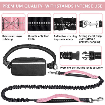 Hands-Free Dog Walking Leash with Zipper Pouch