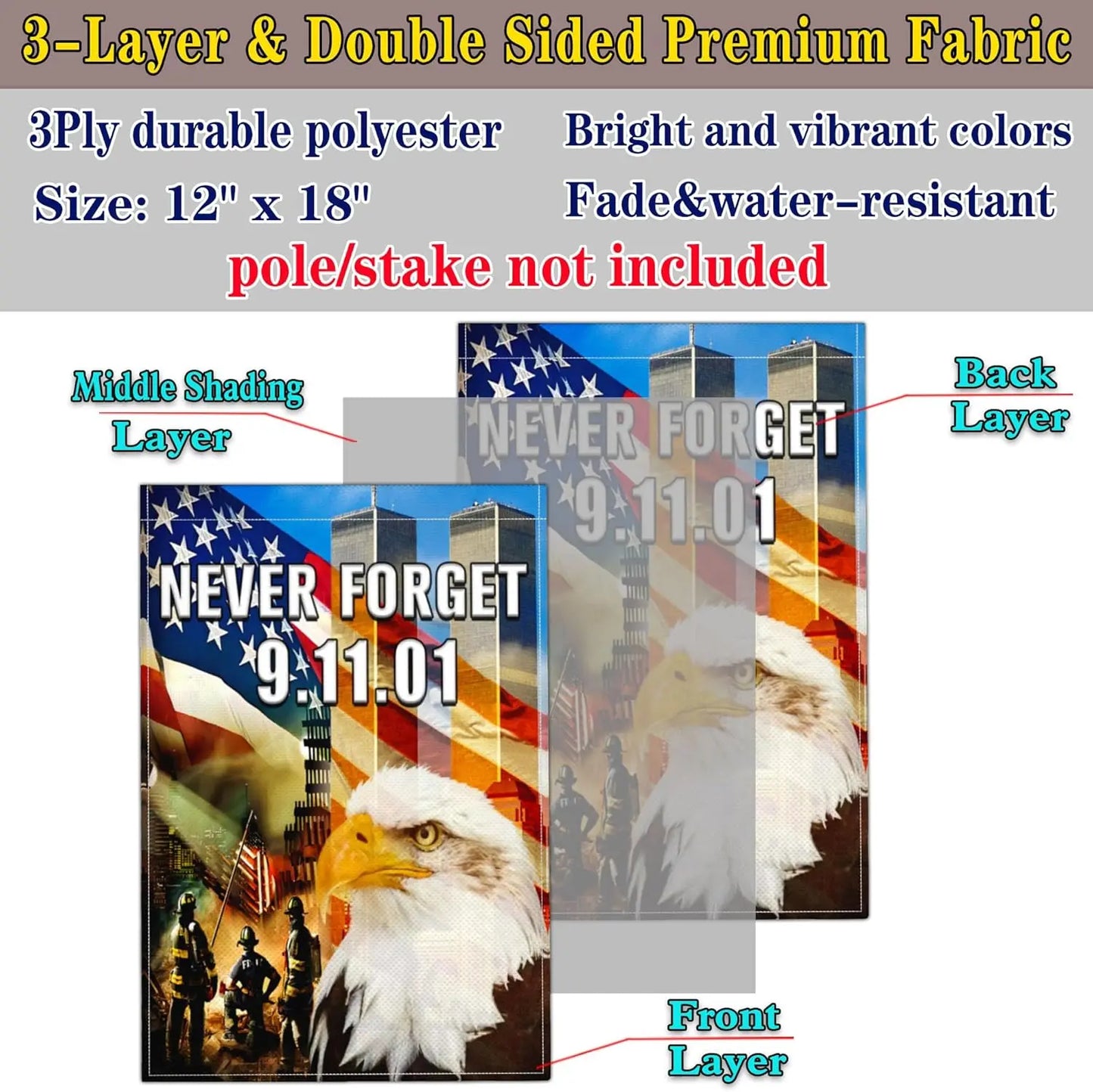 9/11 Never Forget Eagle Memorial Flag - Patriotic American Bald Eagle Flag