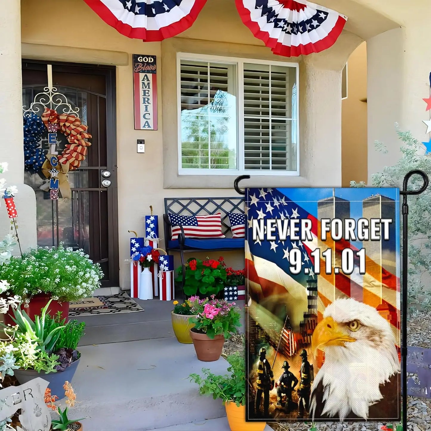 9/11 Never Forget Eagle Memorial Flag - Patriotic American Bald Eagle Flag